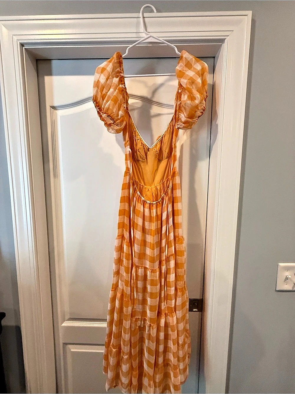 MABLE Gingham Maxi Dress in Orange & White Size Small Like New